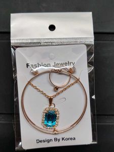 Rose Gold Colorful Gemstone Pendent &amp; Ring Set