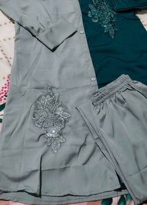 Two-Tone Embellished Shirt Dress