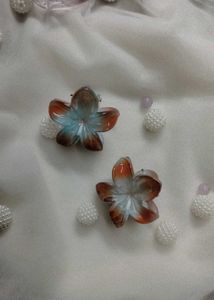Blue And Orange Floral Hair Clips-1pc