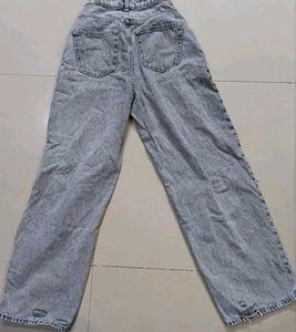 Ripped Wide Leg Jeans - Grey