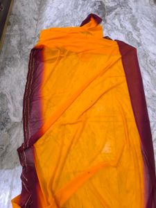 Vintage Yellow Saree With Maroon Boundary