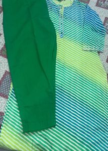Lime &amp; Teal Striped Kurti Set