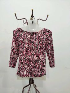 Pink Abstract Print 3/4 Sleeve Top