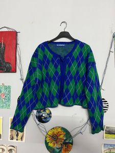 Argyle Knit Cardigan💚💙