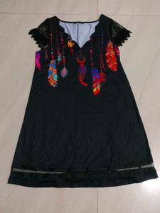 ❤️Boho Black Feather Print Dress❤️