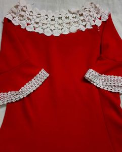 Red Dress with White Lace