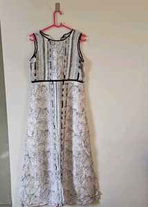 Elegant White Print Midi Dress