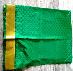 Clearence Sale Gold And Green Colour Saree