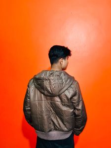 Brown Puffer Jacket with Hood