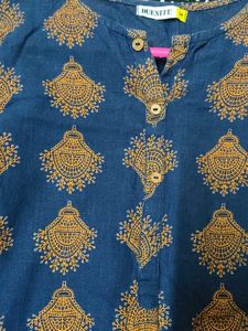 Cuffed sleeves printed women blue top