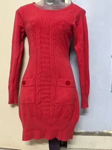 Pintrest Red Knit Sweater Dress with 2 pockets