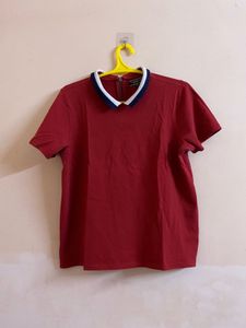 Maroon Polo Shirt Style Top