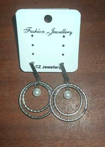 Silver Circle Pearl Drop Earrings
