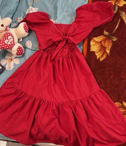 Red KNITTED bow  dress