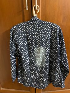 Faded Denim Cotton Shirt With Flowers Prints