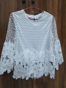 Beautiful White Clrd Cut-out Style top With Beads