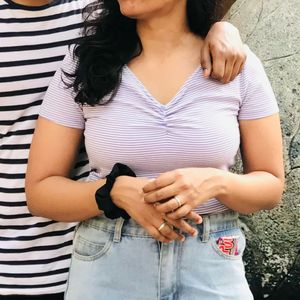 Striped Lilac V-Neck Tee