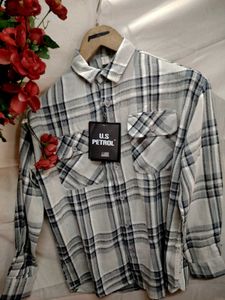 Neutral Plaid Button-Down Shirt