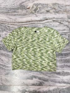 H&M XS Green Patterned Crop Top