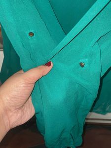 Full Sleeve Green Sheer Button-Down Top/shirt