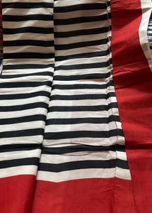 Striped Saree With White, Red And Black Colour
