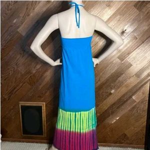 Bandeau Halter Dress Long Blue Tie Dye
