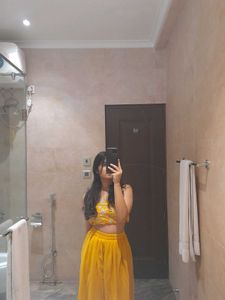 Yellow Crop Top and Skirt Set