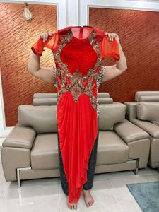 Red Drape Saree With Leggings
