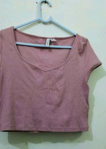 H&M Divided Pink Ribbed Crop Top