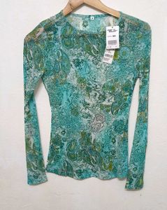 Trendy New Paisley Print Mesh Top