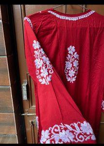 Marron Lucknowi Embroidered Kurta