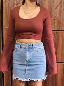 Brown Long Sleeve Crop Top