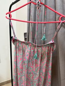 Paisley Print Tie-Front Slip Dress