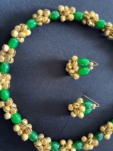 Golden Ghungroo And Green Stones Jewellery