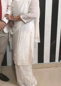 Elegant White Hand Embroidered Kurta Shrara Set