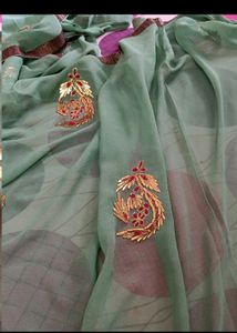 Green Saree with Gold Embroidery