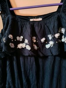 Navy Blue Tiered Dress with Embellishments