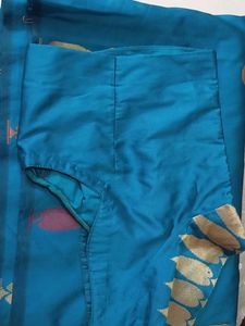 Teal Blue Saree with Gold Detail