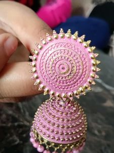 Pink Jhumka Earrings