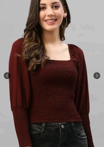 Chic Maroon Puff Sleeved Smocked Crop Top