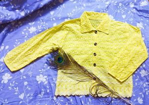 Yellow Cotton Thread Work Crop Top/Shirt