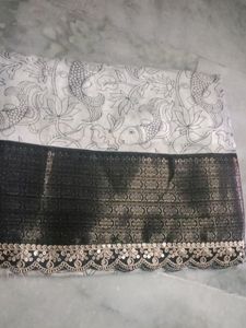 Black And White Cut Work Sarees