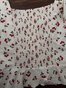 Cherry Print Puff Sleeve Top