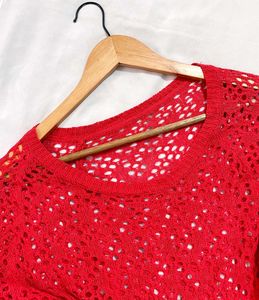 Pinterest Oversized Hot Red Crochet Knit Top D