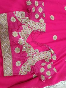 Hot Pink Embellished Saree
