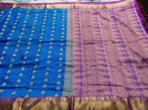 Blue And Purple Pure Silk Saree