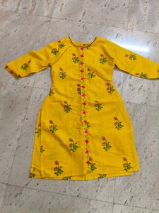 Yellow Floral Embroidered Kurti