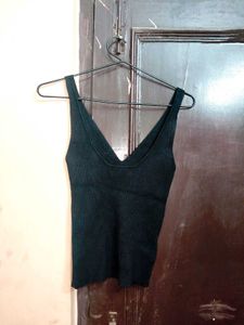 Mango V neck Black Knitted Tank Top