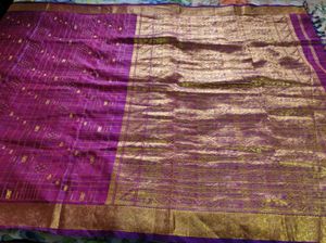 Purple &amp; Gold Checkered Saree