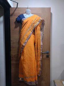 Orange & Purple Ikat Border pure Cotton Saree💜